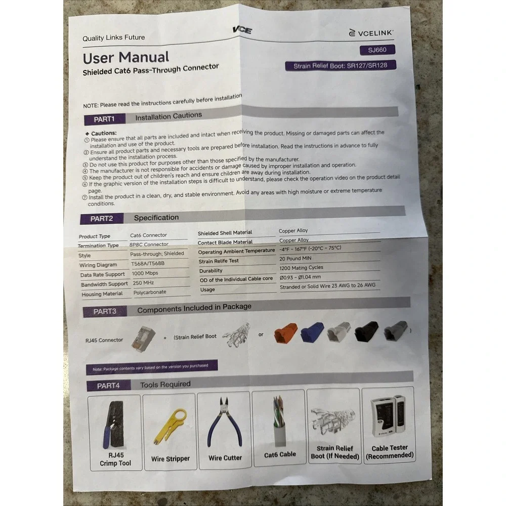 VCELINK Cat5e RJ45 Pass Through Connectors w/ RJ45 Strain Relief Boots 100-Pack